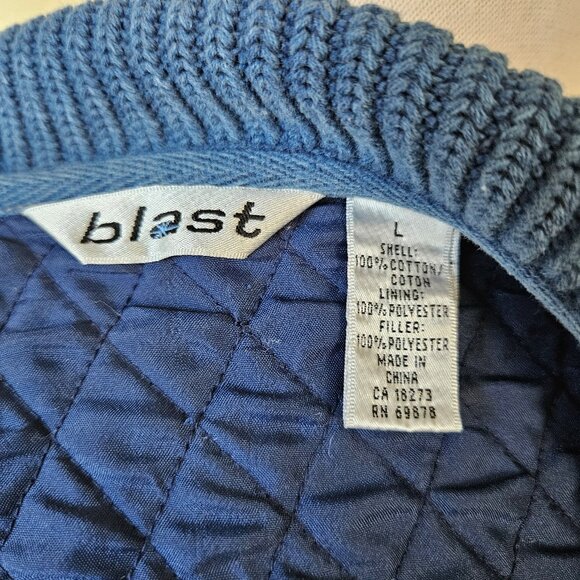 Vintage 90s Y2K Blast Indigo Blue Quilted Body Knit Sleeves Zip Jacket Sweater L - Picture 9 of 9